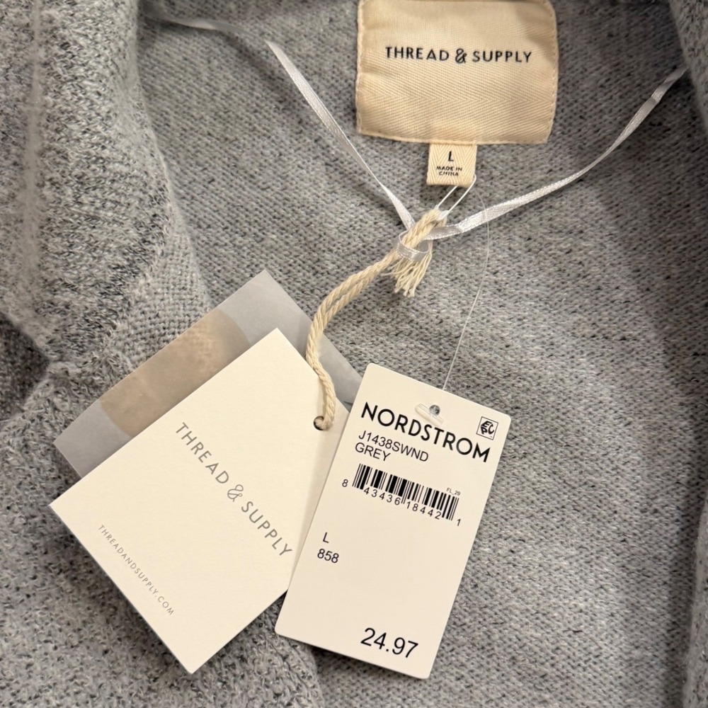 Thread & Supply Grey Knit Open Front Cardigan Jacket J1438SWND Womens Large NEW - Picture 3 of 5
